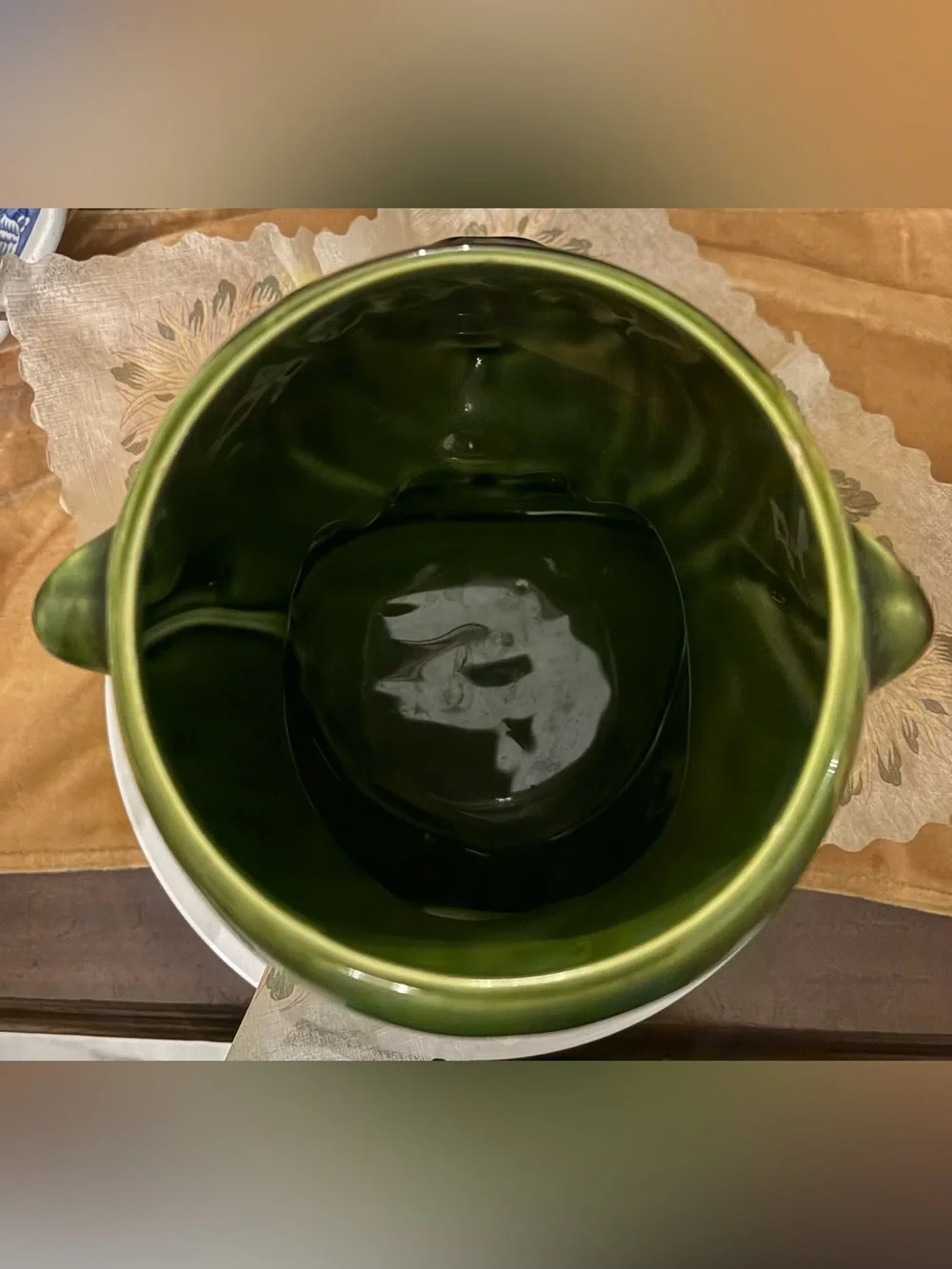 Japanese Green Ceramic Monkey Cookie Jar with Straw Hat